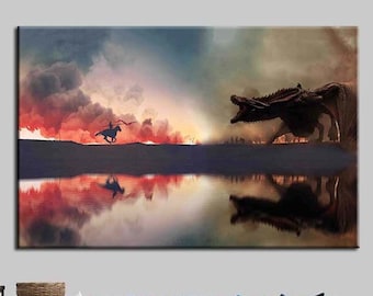 Dragon War Canvas Print, Fantasy Wall Decor