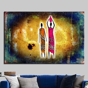 Ethnic African Girls Wall Art Canvas, Afro American Woman Art, African Girls Canvas Print, African Woman Wall Art Canvas, Mother&#39;s Day Gift