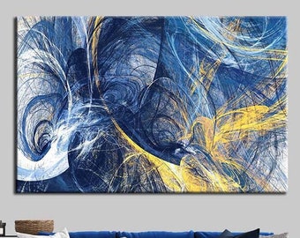 Blue Yellow Abstract Canvas Print: Modern Wall Art