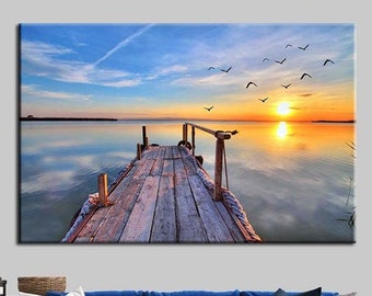 Sonnenuntergang See Wandbild: Pier Blick aufs Meer Wandbild