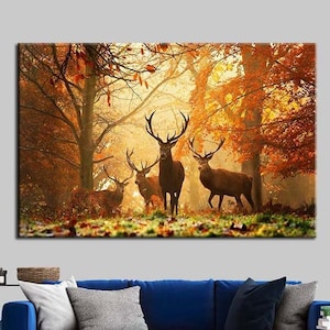 Deer in Autumn Forest Canvas Wall Art: Farmhouse Decor