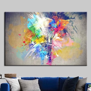 Arte en lienzo con bombillas de colores: decoración de pared abstracta moderna