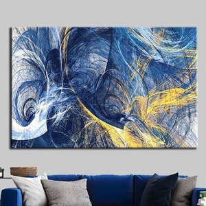 Blau Gelb Abstrakt Leinwanddruck: Moderne Wandkunst