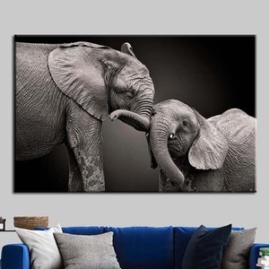 Lovely Elephants Canvas, Elephant Baby and Mom Wall Art, Elephants Glass Art, Elephant Wall Art, Elephant Canvas, Animal Wall Decor