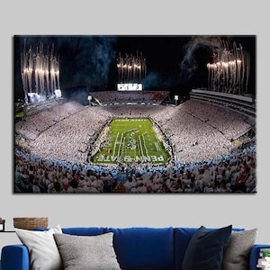 Penn State Beaver Stadium lienzo blanco negro, impresión de leones de castor, cartel de fútbol, arte de la pared del estadio, regalo de Penn State College, decoración del estadio