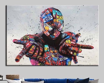 Canvaskunst graffiti Spider-Man: straatkunst voor kinderen