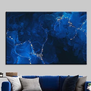 Arte de mármol azul marino y dorado, arte de pared de mármol, arte abstracto de la pared, arte de vidrio 3D, arte de lienzo, paneles de papel tapiz, cartel de lienzo, regalo para él,