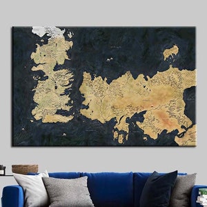 Game of Thrones kaart canvas kunst aan de muur, Westeros kaart afdrukken, Game of Thrones kaart glaskunst, Game of Thrones decor, muur kunst woonkamer,