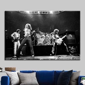 Impresión artística en lienzo de Jimmy Page Robert Plant de Led Zeppelin, lienzo de banda musical en blanco y negro de los años 70, arte de pared y decoración del hogar, listo para colgar