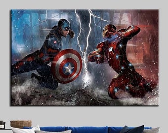 Avengers Captain America vs Iron Man Canvas Art - HD Movie Poster