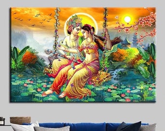 Obraz na płótnie Radha Krishna: hinduska dekoracja ścienna, reprodukcja dzieła sztuki