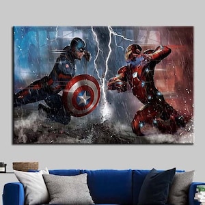 Avengers Captain America Civil War Movie Poster, HD Wall Art Canvas Painting For Home Decor, Captain America Glass Wall Decor, Canvas Art