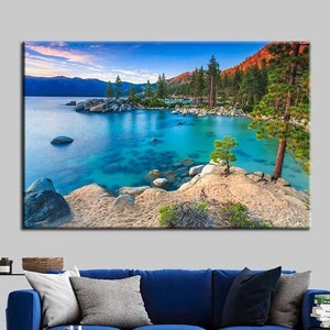 Sand Harbor Lake Tahoe Painting Canvas Print, Nevada Landscape Wall Art, Framed Wall Decor, Ready To Hang, Glass Wall Art, Canvas Printed