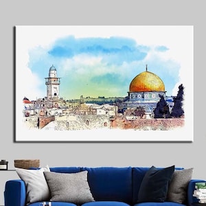 Al-Aqsa Mosque and Dome of the Rock in Jerusalem, Al Aqsa Mosque Glass Art, Al Aqsa Mosque Canvas Printing, Islamic Art, Wall Art Printing,