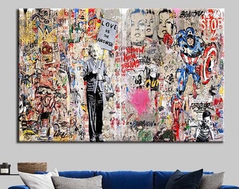 Einstein Graffiti Canvas Art: Banksy Style Pop Art Wall Decor