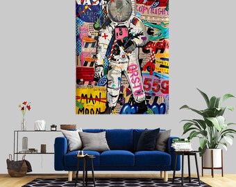 Stampa su tela di Banksy Astronauta: decorazione murale con graffiti e astronauta