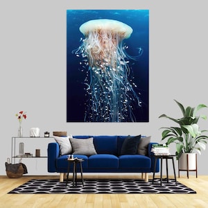 Jellyfish Tempered Glass Wall Art, Jellyfish Wall Art, Jellyfish Glass Art, Wall Hangings, Extra Large Wall Art, Sea Wall Decor, Canvas Art