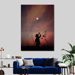 Luna y niño, niño y luna de vidrio impreso, regalo sorpresa, lienzo impreso, decoración de pared, regalo para habitación de niños, lienzo de regalo listo para colgar, decoración de pared
