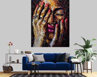 Abstract Woman Face Canvas Print: Colorful Female Portrait, Ready to Hang