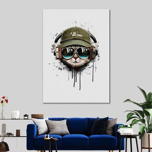 DJ Cat Canvas Art: Abstract Modern Wall Decor
