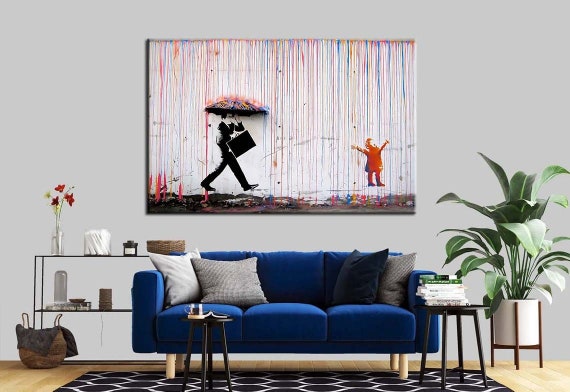 Banksy Art Graffiti Pioggia Colorata Stampe Su Tela Modern Canvas Painting Wall Art Poster E Stampe Per Soggiorno Decor 80x120cm(31x47in) Con Cornice - Foto 7
