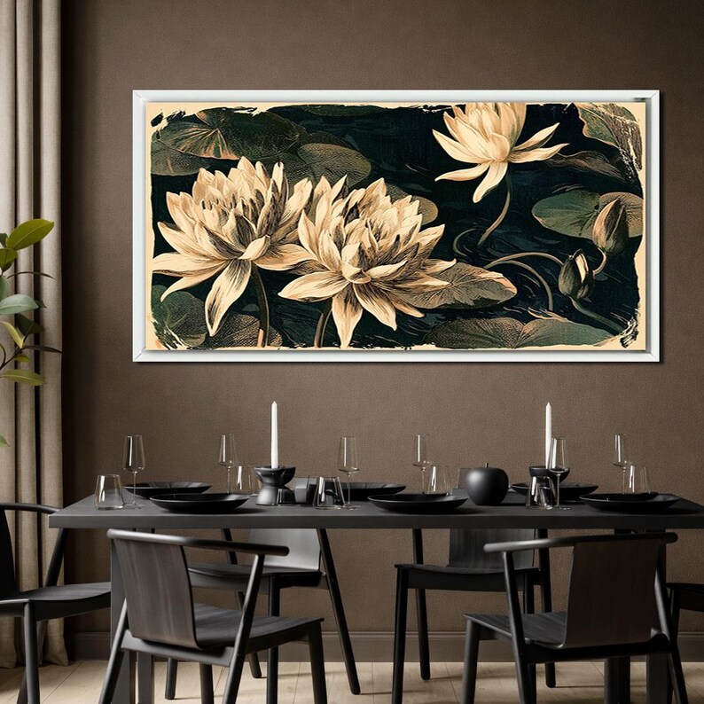 Lotus Flower Canvas Printing Floral Wall Art Botanical Home Decor ...