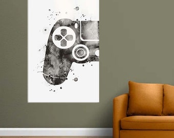 以下が含まれることがあります： 白い背景にビデオゲームコントローラーの白黒水彩イラスト