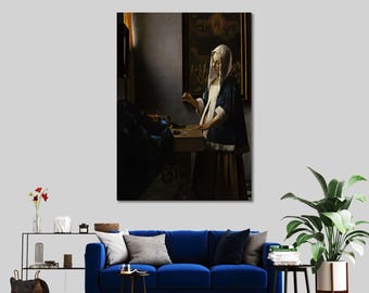 Woman Holding a Balance Canvas Print: Vintage Oil Painting Reproduction