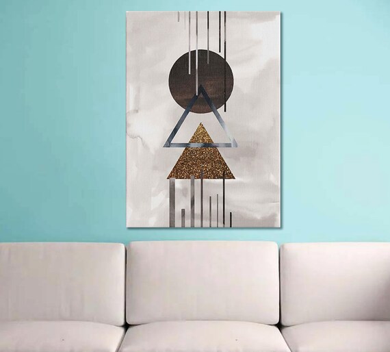 三角形の抽象キャンバスアート：モダンな幾何学的な壁装飾 - Etsy 日本