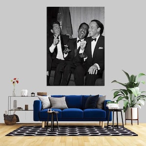 The Rat Pack Poster, Dean Martin, Sammy Davis Jr And Frank Sinatra, Vintage Wall Art, Black And White Print, Farmhouse Decor, Old Hollywood