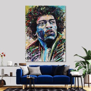 Jimi Hendrix Canvas Art: Colorful Musician Portrait Print