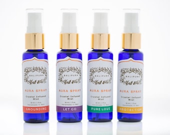 Balipura Aura Spray Set, Crystal Infused Body Mist, Spiritual Mindfulness
