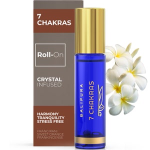 7 Chakra Roll On, Crystal Infused Oil Blend With Natural Crystal Roller Ball, Energy Healing, Essential Oil Aromatherapy Roll On