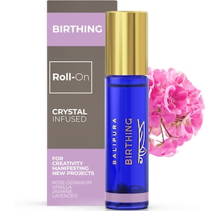Essential Oil Roll On, Balipura Birthing Roll On 8ml, Crystal Energy Healing, Moonstone, Amethyst Gemstones & Crystals