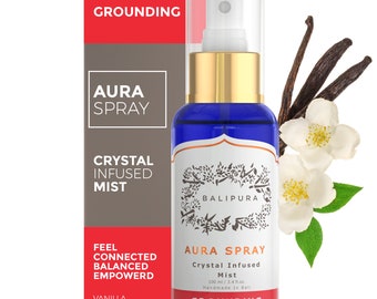 Balipura Grounding Aura Spray, z dodatkiem kryształów, wanilia i goździki