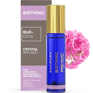 Balipura etherische olie roll-on, met kristal doordrenkt, roosgeranium, vanille, jasmijn, lavendel