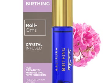 Balipura Birthing Essential Oil Roll On, Crystal Infused, Rose Geranium, Vanilla, Jasmine, Lavender