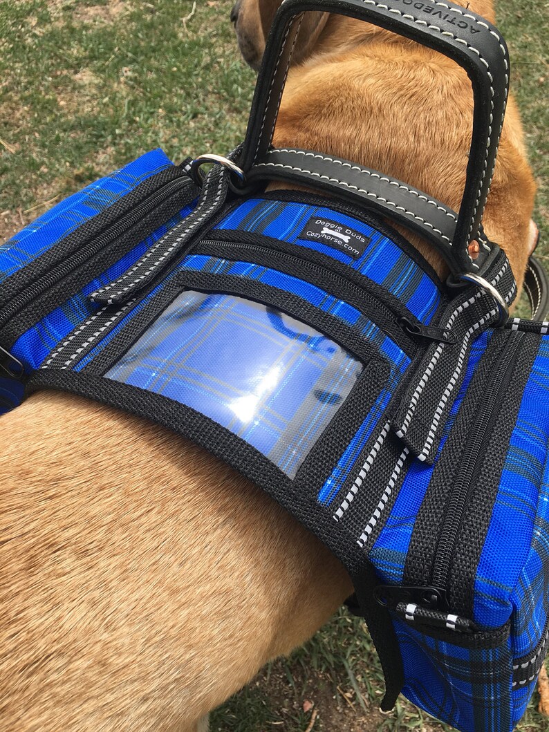 Plaid Service Dog Backpack Saddle Bags for a Harness such as Etsy