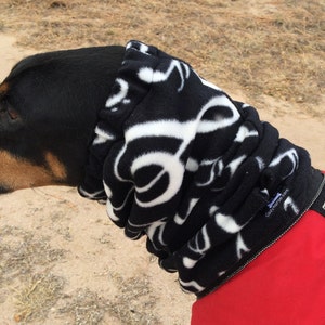 Polarfleece Snood for Large Dog Dobersnood Black with music notes Dog Snood Snood music image 2