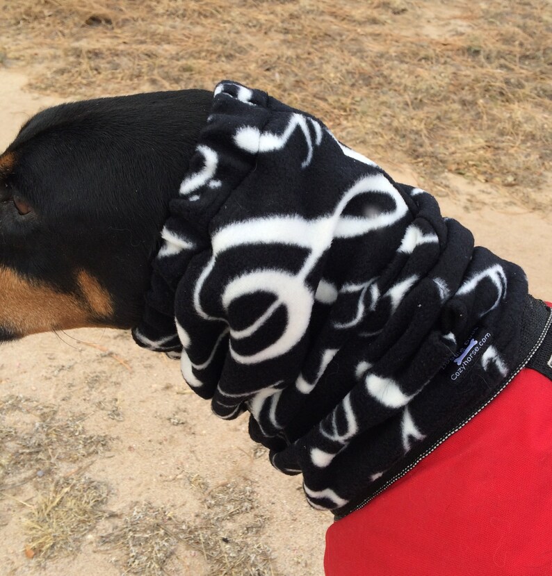 Polarfleece Snood for Large Dog Dobersnood Black with music notes Dog Snood Snood music image 2