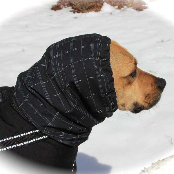 Water resistant Snood for Dog - size Medium - Dark Gray Plaid - Softshell Fleece