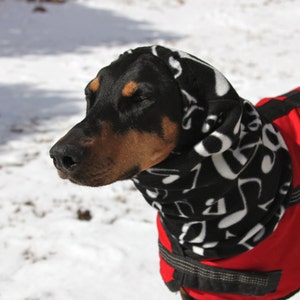 Polarfleece Snood for Large Dog Dobersnood Black with music notes Dog Snood Snood music image 5