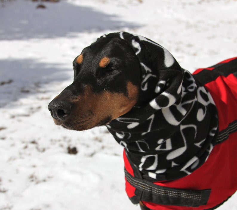 Polarfleece Snood for Large Dog Dobersnood Black with music notes Dog Snood Snood music image 5