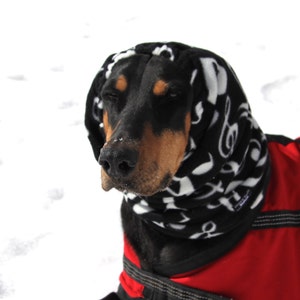 Polarfleece Snood for Large Dog Dobersnood Black with music notes Dog Snood Snood music image 1
