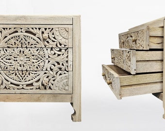 Handcarved Lombok Three-Drawer Carving Dresser