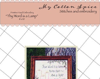 Primitive Stitchery Pattern - Thy Word is a Lamp  Instant Download #1546