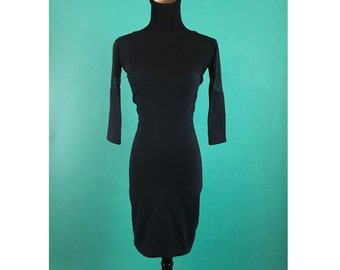Black Cutout Sheer Sweetheart Dress Vintage 90s Bodycon Fly Girl Long Sleeve Silhouette Cocktail Party Dress size XXS