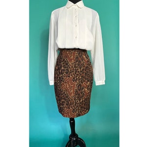 Cheetah Leopard Animal Print Vintage 80s High Waisted Fitted Pencil Mini Skirt size 4