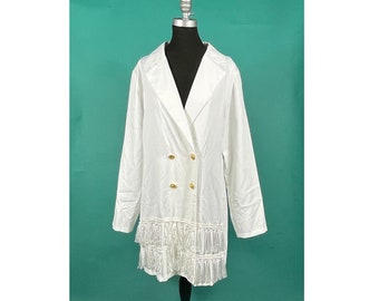 Vintage 90s White Double Breasted Tassel Long Sleeve Button Up Blazer Dress Jacket size Large