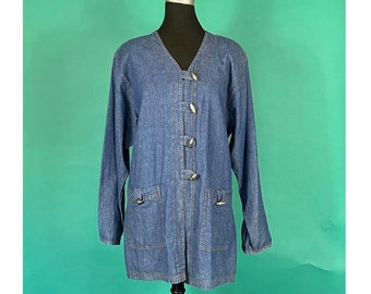 Vintage 90s Denim Toggle Front Pocket Pullover Light Weight Marsha Sport Cotton Coat size Medium